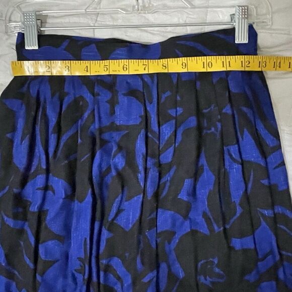 Vintage Ilyza New York Floral Print Skirt Sz 5/6 Black Blue Pleated 80s Preppy … - Picture 3 of 7